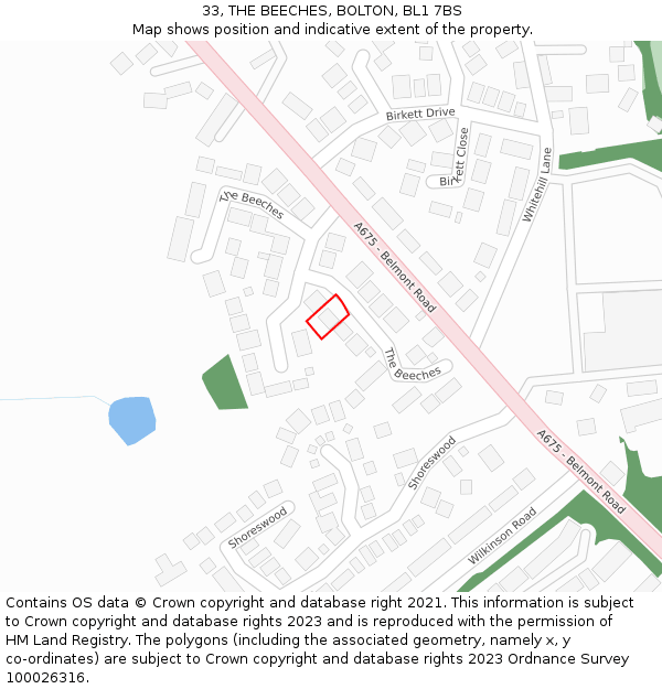33, THE BEECHES, BOLTON, BL1 7BS: Location map and indicative extent of plot