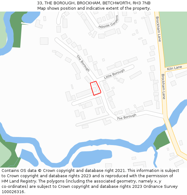 33, THE BOROUGH, BROCKHAM, BETCHWORTH, RH3 7NB: Location map and indicative extent of plot