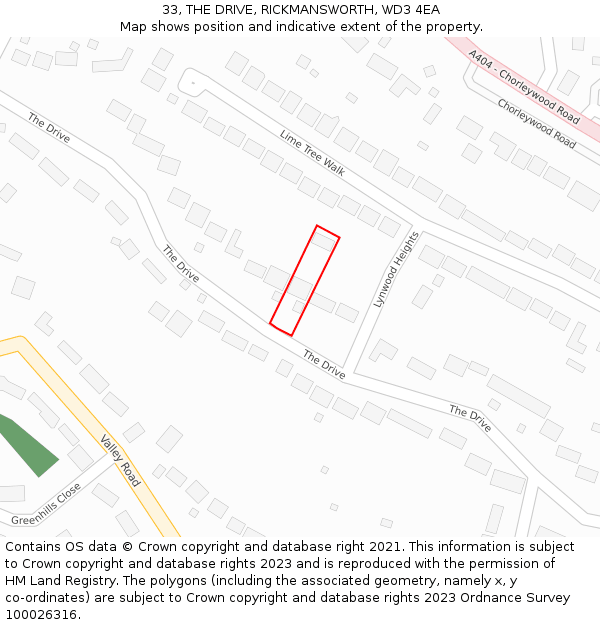 33, THE DRIVE, RICKMANSWORTH, WD3 4EA: Location map and indicative extent of plot