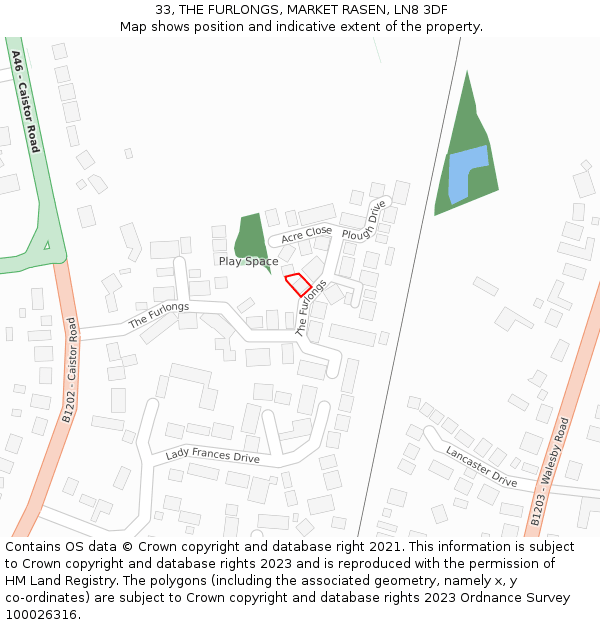 33, THE FURLONGS, MARKET RASEN, LN8 3DF: Location map and indicative extent of plot