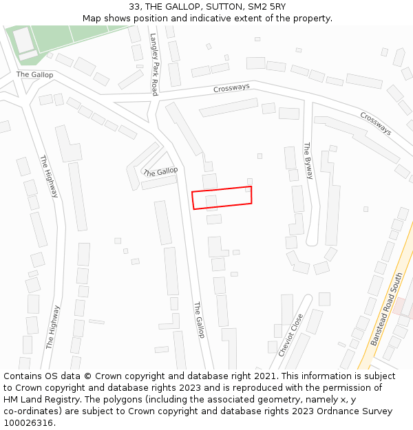 33, THE GALLOP, SUTTON, SM2 5RY: Location map and indicative extent of plot