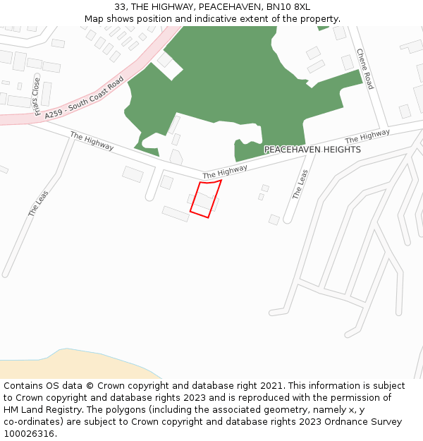 33, THE HIGHWAY, PEACEHAVEN, BN10 8XL: Location map and indicative extent of plot