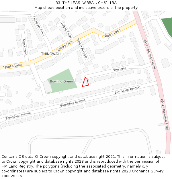 33, THE LEAS, WIRRAL, CH61 1BA: Location map and indicative extent of plot