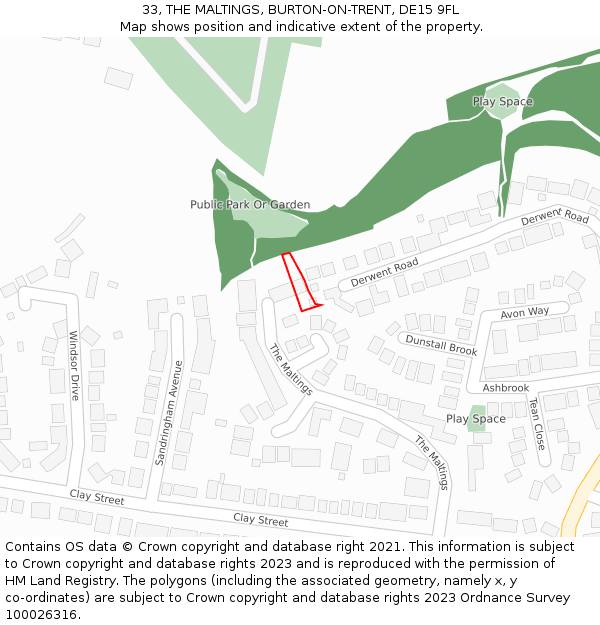 33, THE MALTINGS, BURTON-ON-TRENT, DE15 9FL: Location map and indicative extent of plot
