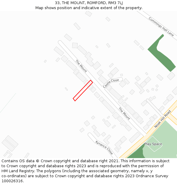 33, THE MOUNT, ROMFORD, RM3 7LJ: Location map and indicative extent of plot