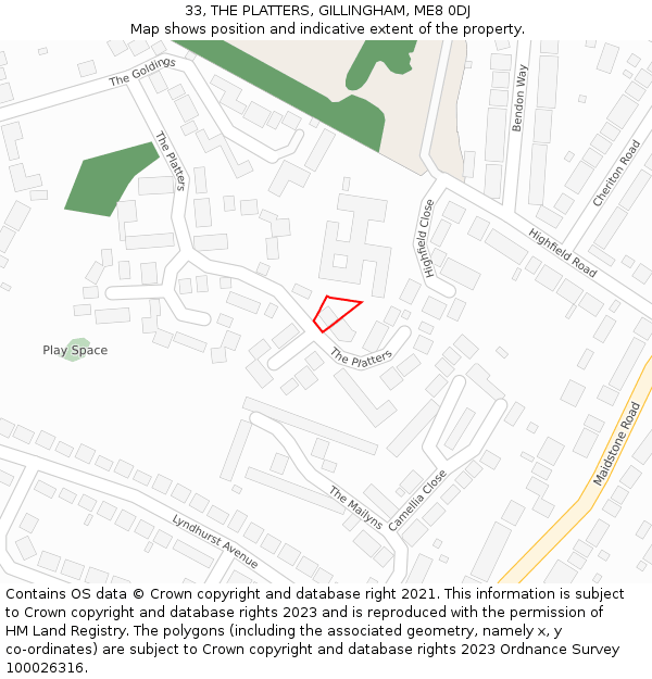 33, THE PLATTERS, GILLINGHAM, ME8 0DJ: Location map and indicative extent of plot