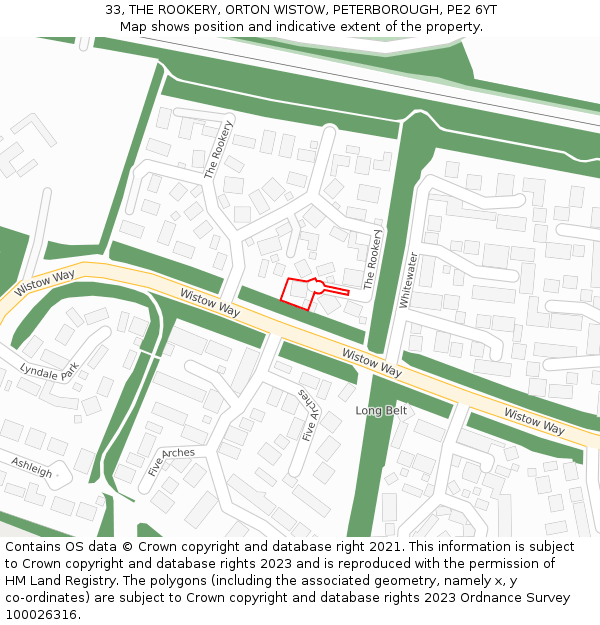 33, THE ROOKERY, ORTON WISTOW, PETERBOROUGH, PE2 6YT: Location map and indicative extent of plot