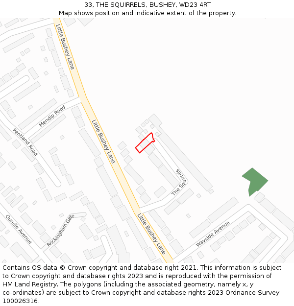 33, THE SQUIRRELS, BUSHEY, WD23 4RT: Location map and indicative extent of plot