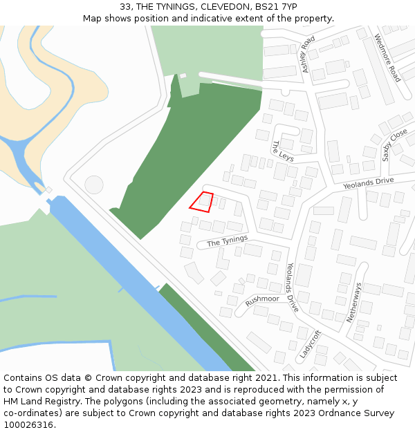 33, THE TYNINGS, CLEVEDON, BS21 7YP: Location map and indicative extent of plot