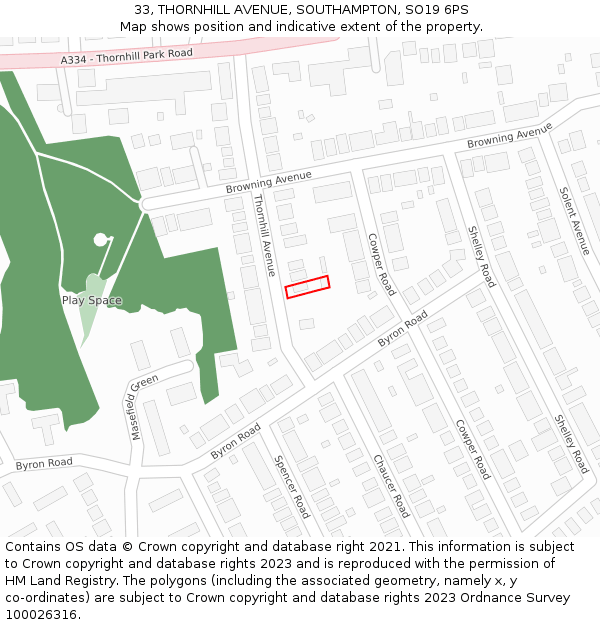 33, THORNHILL AVENUE, SOUTHAMPTON, SO19 6PS: Location map and indicative extent of plot