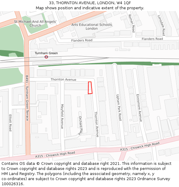 33, THORNTON AVENUE, LONDON, W4 1QF: Location map and indicative extent of plot