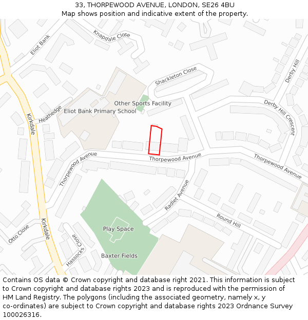 33, THORPEWOOD AVENUE, LONDON, SE26 4BU: Location map and indicative extent of plot