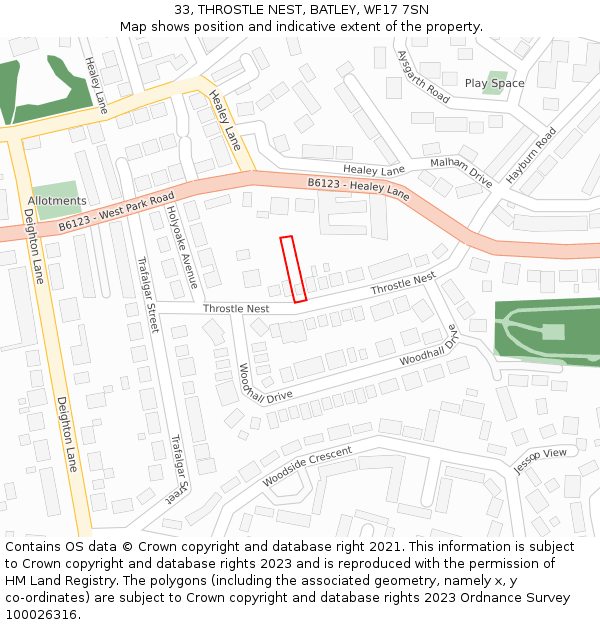 33, THROSTLE NEST, BATLEY, WF17 7SN: Location map and indicative extent of plot