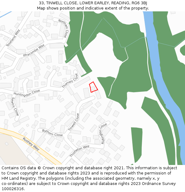 33, TINWELL CLOSE, LOWER EARLEY, READING, RG6 3BJ: Location map and indicative extent of plot