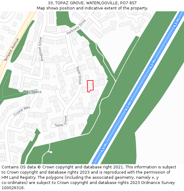 33, TOPAZ GROVE, WATERLOOVILLE, PO7 8ST: Location map and indicative extent of plot