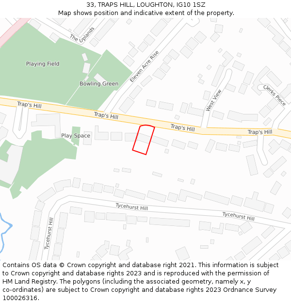 33, TRAPS HILL, LOUGHTON, IG10 1SZ: Location map and indicative extent of plot