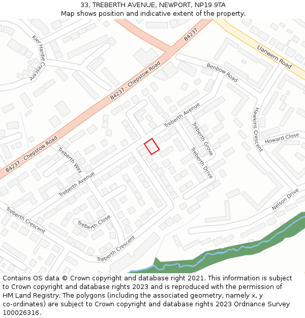 33, TREBERTH AVENUE, NEWPORT, NP19 9TA: Location map and indicative extent of plot