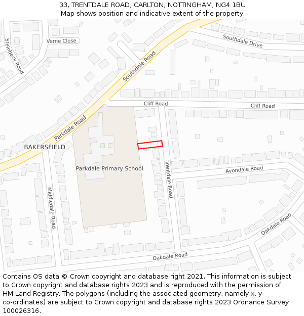 33, TRENTDALE ROAD, CARLTON, NOTTINGHAM, NG4 1BU: Location map and indicative extent of plot
