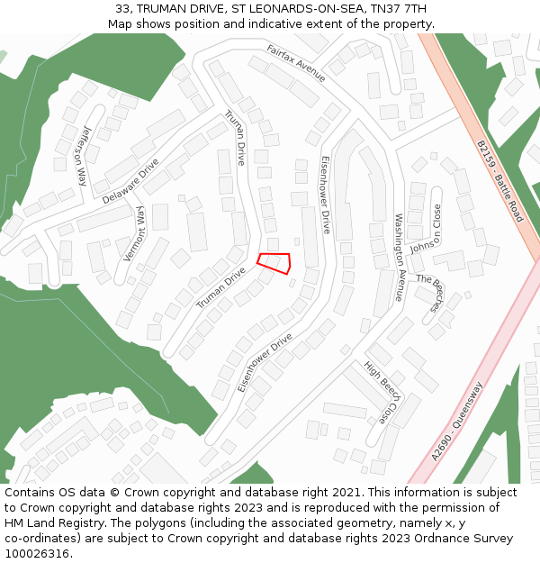 33, TRUMAN DRIVE, ST LEONARDS-ON-SEA, TN37 7TH: Location map and indicative extent of plot