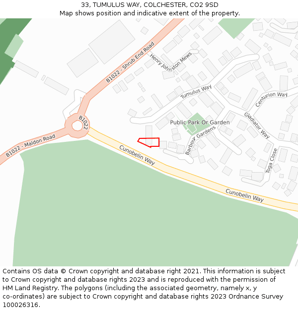 33, TUMULUS WAY, COLCHESTER, CO2 9SD: Location map and indicative extent of plot