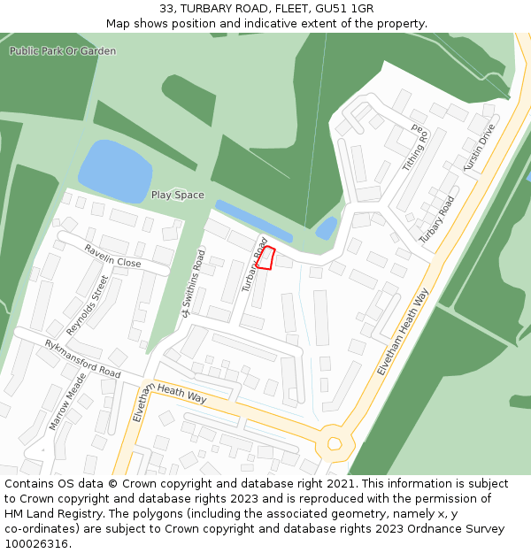 33, TURBARY ROAD, FLEET, GU51 1GR: Location map and indicative extent of plot