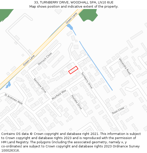 33, TURNBERRY DRIVE, WOODHALL SPA, LN10 6UE: Location map and indicative extent of plot