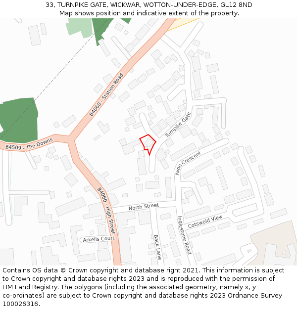 33, TURNPIKE GATE, WICKWAR, WOTTON-UNDER-EDGE, GL12 8ND: Location map and indicative extent of plot