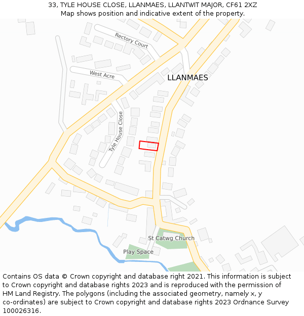 33, TYLE HOUSE CLOSE, LLANMAES, LLANTWIT MAJOR, CF61 2XZ: Location map and indicative extent of plot
