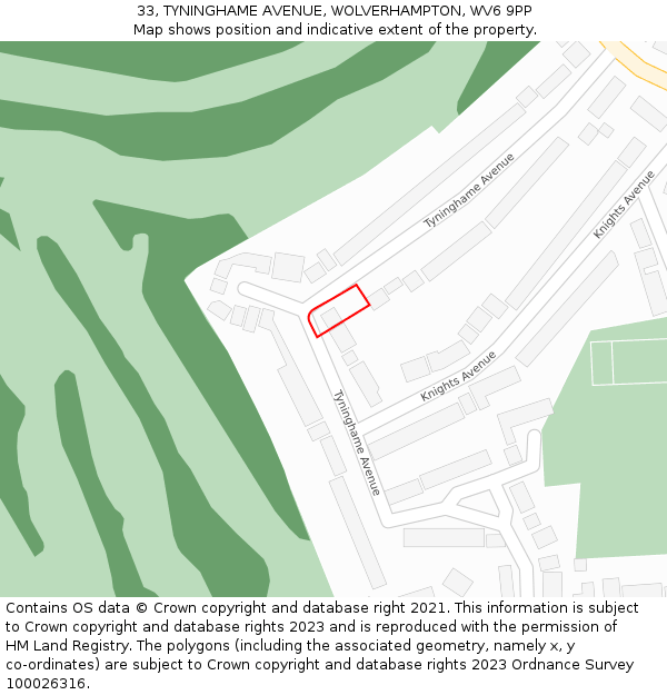 33, TYNINGHAME AVENUE, WOLVERHAMPTON, WV6 9PP: Location map and indicative extent of plot