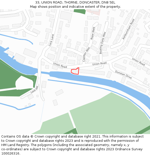 33, UNION ROAD, THORNE, DONCASTER, DN8 5EL: Location map and indicative extent of plot