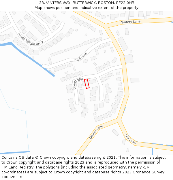 33, VINTERS WAY, BUTTERWICK, BOSTON, PE22 0HB: Location map and indicative extent of plot