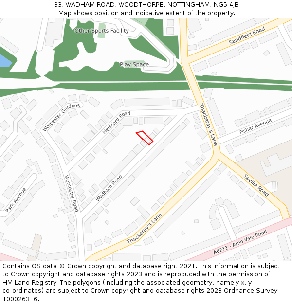 33, WADHAM ROAD, WOODTHORPE, NOTTINGHAM, NG5 4JB: Location map and indicative extent of plot