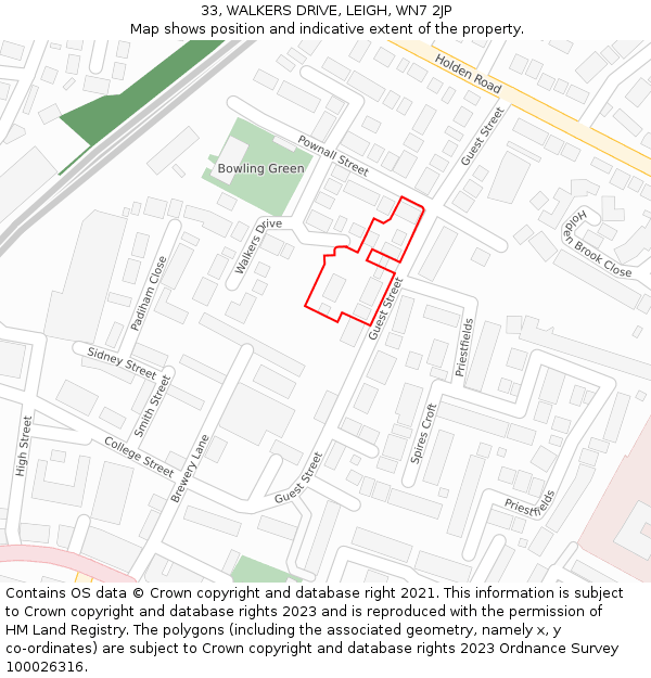 33, WALKERS DRIVE, LEIGH, WN7 2JP: Location map and indicative extent of plot