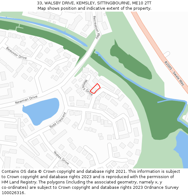 33, WALSBY DRIVE, KEMSLEY, SITTINGBOURNE, ME10 2TT: Location map and indicative extent of plot