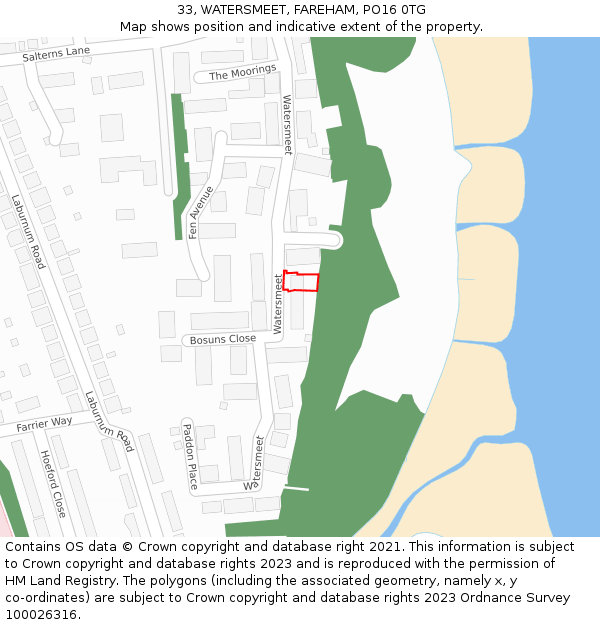 33, WATERSMEET, FAREHAM, PO16 0TG: Location map and indicative extent of plot