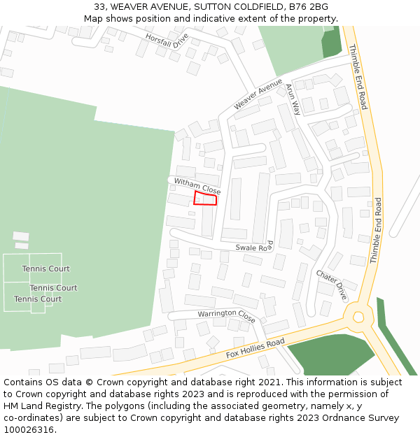 33, WEAVER AVENUE, SUTTON COLDFIELD, B76 2BG: Location map and indicative extent of plot