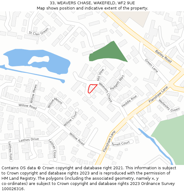 33, WEAVERS CHASE, WAKEFIELD, WF2 9UE: Location map and indicative extent of plot