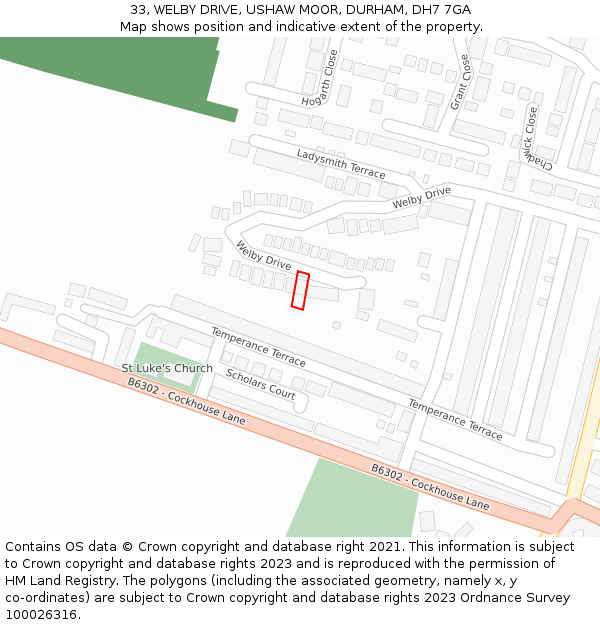 33, WELBY DRIVE, USHAW MOOR, DURHAM, DH7 7GA: Location map and indicative extent of plot