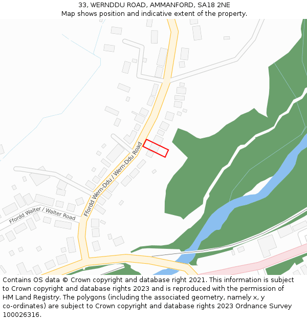 33, WERNDDU ROAD, AMMANFORD, SA18 2NE: Location map and indicative extent of plot