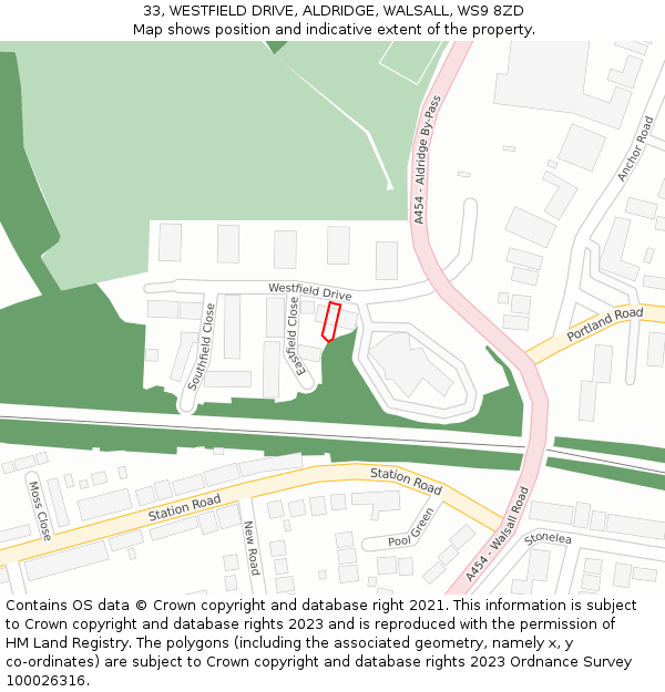 33, WESTFIELD DRIVE, ALDRIDGE, WALSALL, WS9 8ZD: Location map and indicative extent of plot