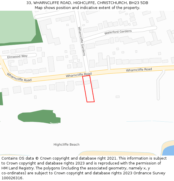 33, WHARNCLIFFE ROAD, HIGHCLIFFE, CHRISTCHURCH, BH23 5DB: Location map and indicative extent of plot