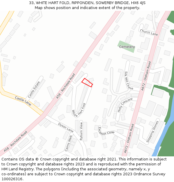 33, WHITE HART FOLD, RIPPONDEN, SOWERBY BRIDGE, HX6 4JS: Location map and indicative extent of plot
