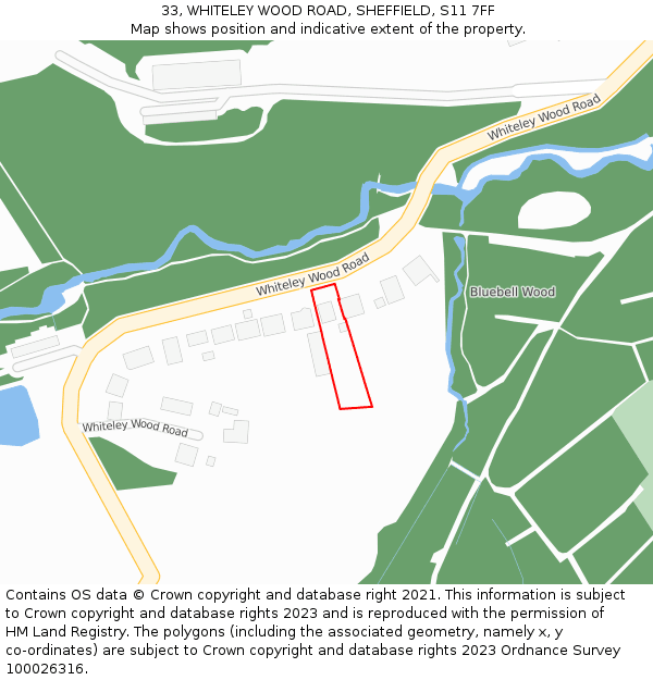 33, WHITELEY WOOD ROAD, SHEFFIELD, S11 7FF: Location map and indicative extent of plot