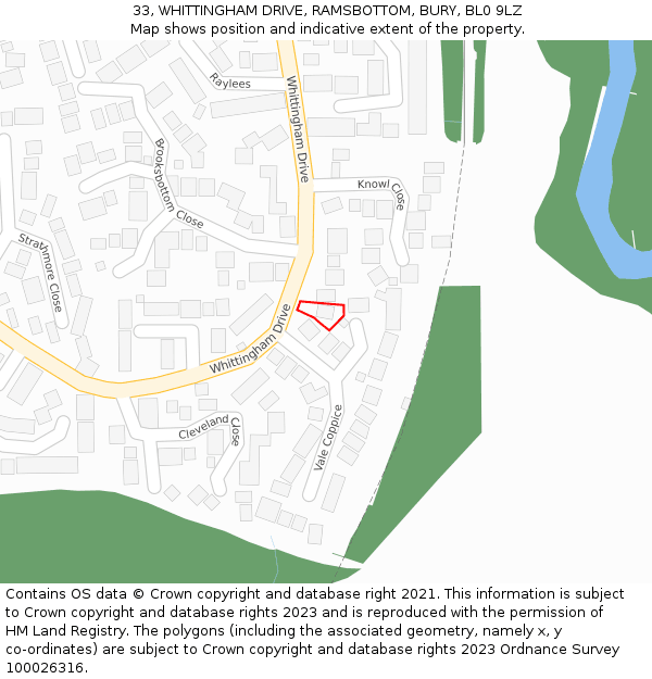 33, WHITTINGHAM DRIVE, RAMSBOTTOM, BURY, BL0 9LZ: Location map and indicative extent of plot