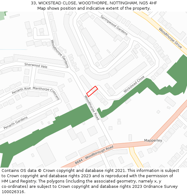 33, WICKSTEAD CLOSE, WOODTHORPE, NOTTINGHAM, NG5 4HF: Location map and indicative extent of plot