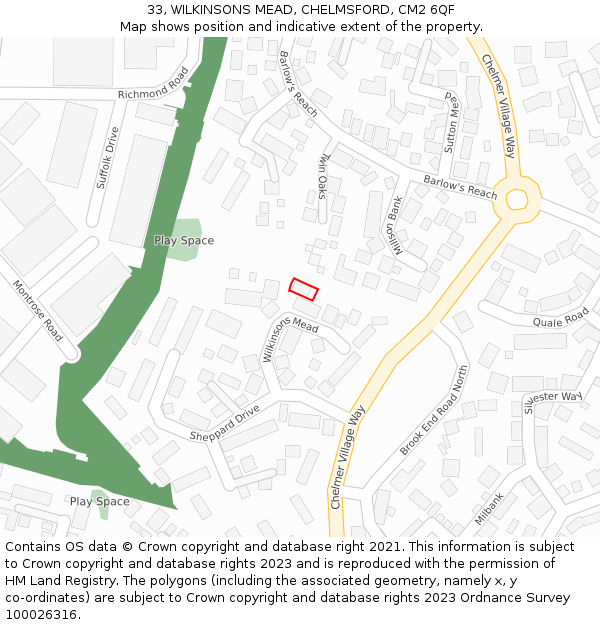 33, WILKINSONS MEAD, CHELMSFORD, CM2 6QF: Location map and indicative extent of plot