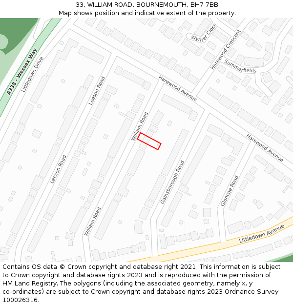 33, WILLIAM ROAD, BOURNEMOUTH, BH7 7BB: Location map and indicative extent of plot