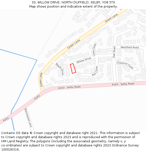 33, WILLOW DRIVE, NORTH DUFFIELD, SELBY, YO8 5TS: Location map and indicative extent of plot