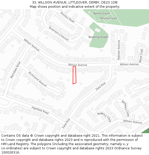 33, WILLSON AVENUE, LITTLEOVER, DERBY, DE23 1DB: Location map and indicative extent of plot