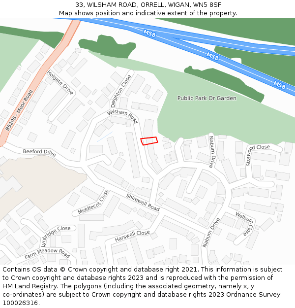33, WILSHAM ROAD, ORRELL, WIGAN, WN5 8SF: Location map and indicative extent of plot